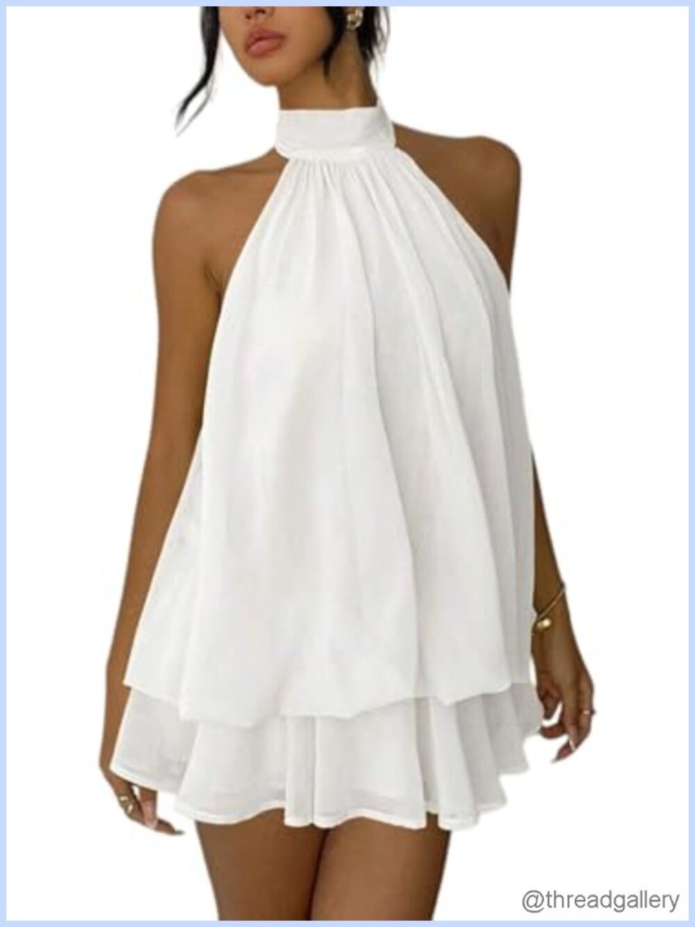 ELLEVEN Women's Backless Halter Mini Dress Chiffon Sleeveless